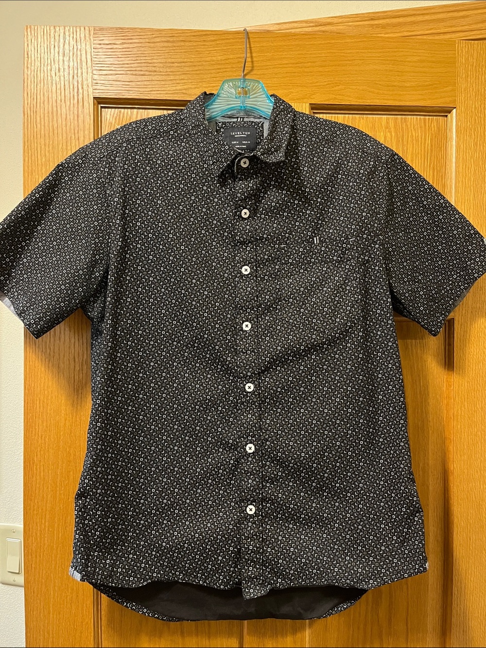 Short-Sleeve Black Microprint Button-Down Shirt